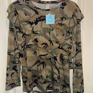 Camo Ruffle Sleeve Top